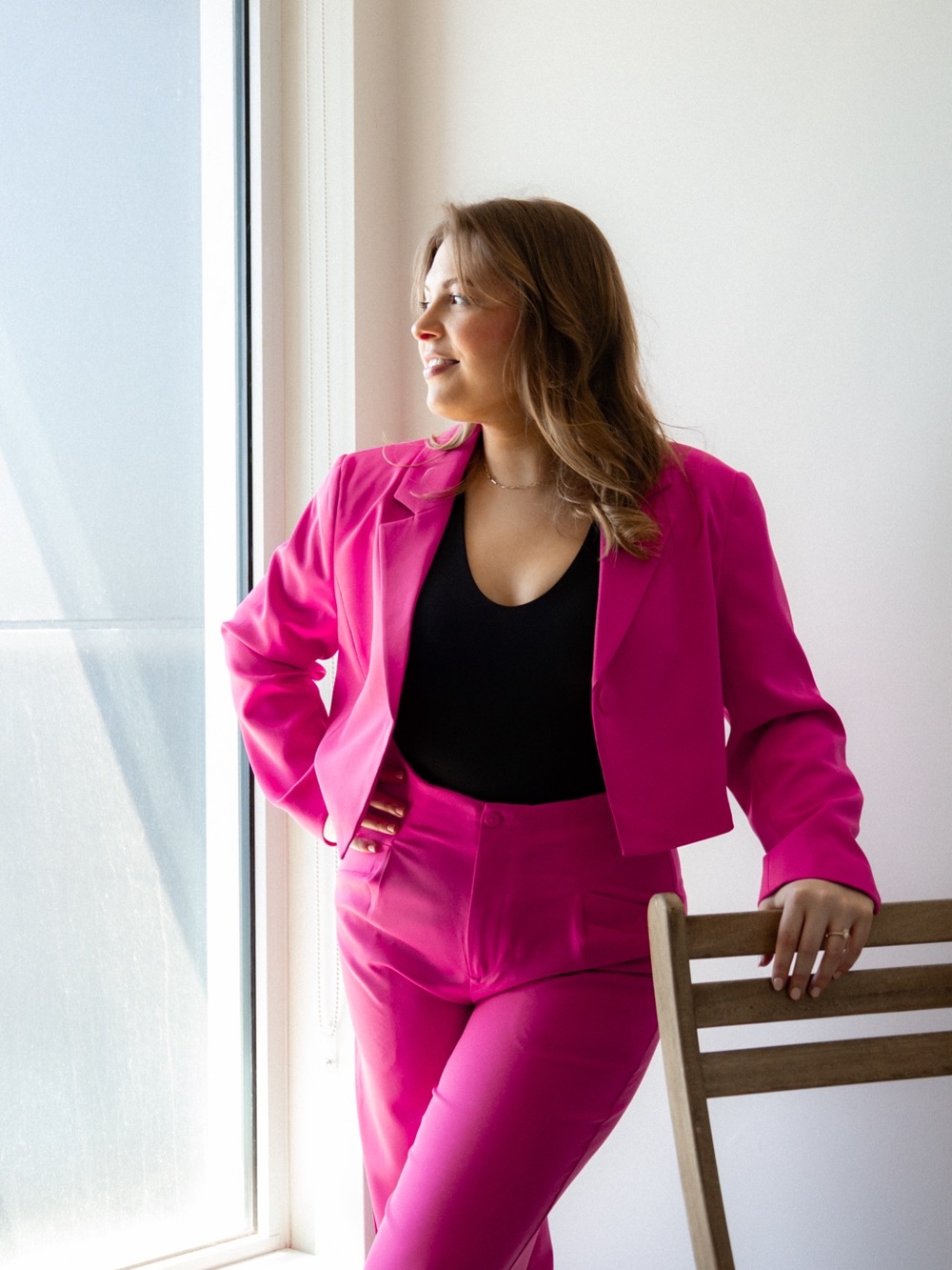 Women's ONLY Hot Pink Cropped Blazer & Pants Set